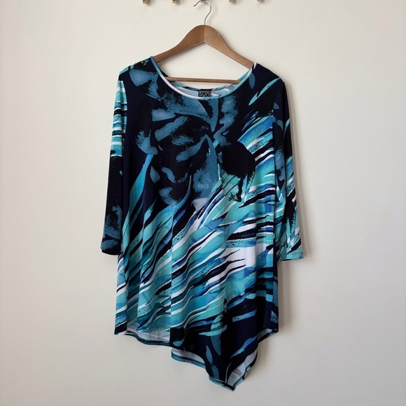 Clara Sunwoo Asymmetrical Tunic Top Large Blue Abstract Print - Picture 7 of 7